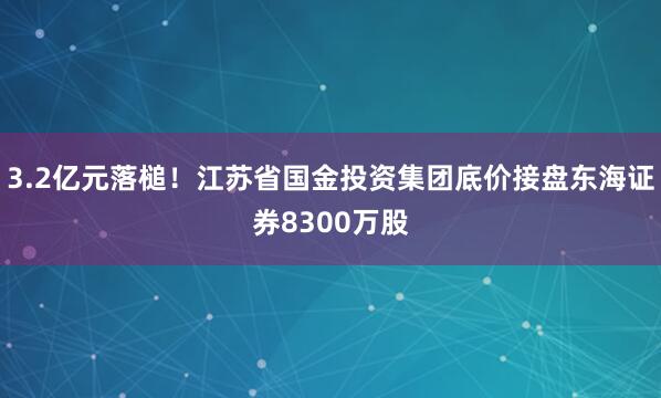 3.2亿元落槌！江苏省国金投资集团底价接盘东海证券8300万股