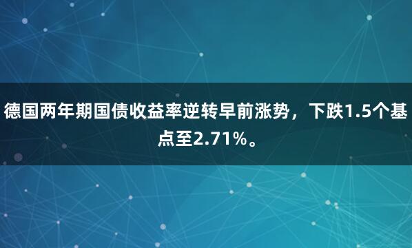 德国两年期国债收益率逆转早前涨势，下跌1.5个基点至2.71%。